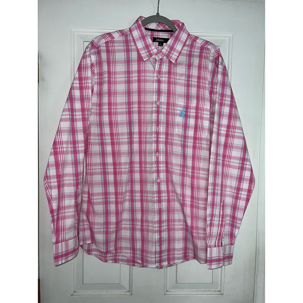 Johnnie-O Shirt Long Sleeve Button Front Checks Plaid Pocket Casual - size Large